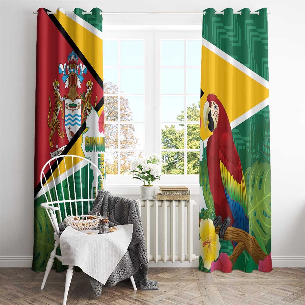 Guyana Republic Day Window Curtain Scarlet Macaw With Map Tropical Style - Wonder Print Shop