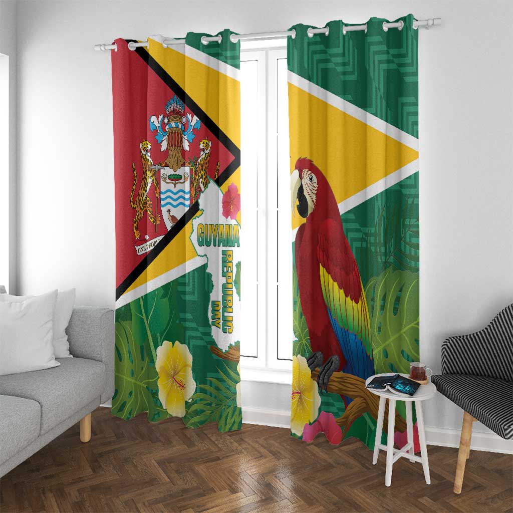 Guyana Republic Day Window Curtain Scarlet Macaw With Map Tropical Style - Wonder Print Shop