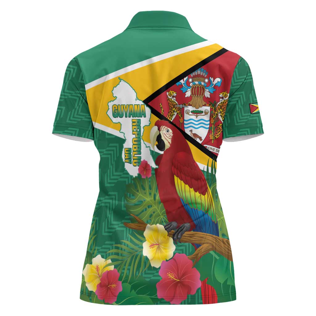 Guyana Republic Day Women Polo Shirt Scarlet Macaw With Map Tropical Style - Wonder Print Shop