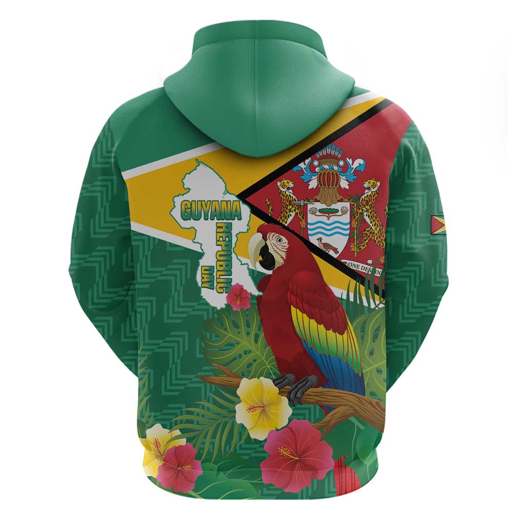 Guyana Republic Day Zip Hoodie Scarlet Macaw With Map Tropical Style - Wonder Print Shop