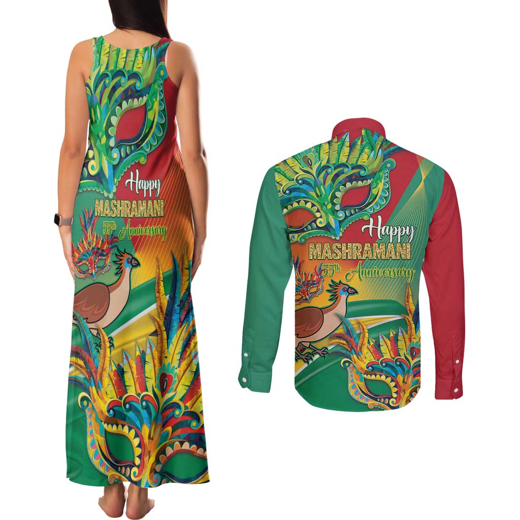Guyana Republic Day Couples Matching Tank Maxi Dress and Long Sleeve Button Shirt Happy Mashramani 55th Anniversary