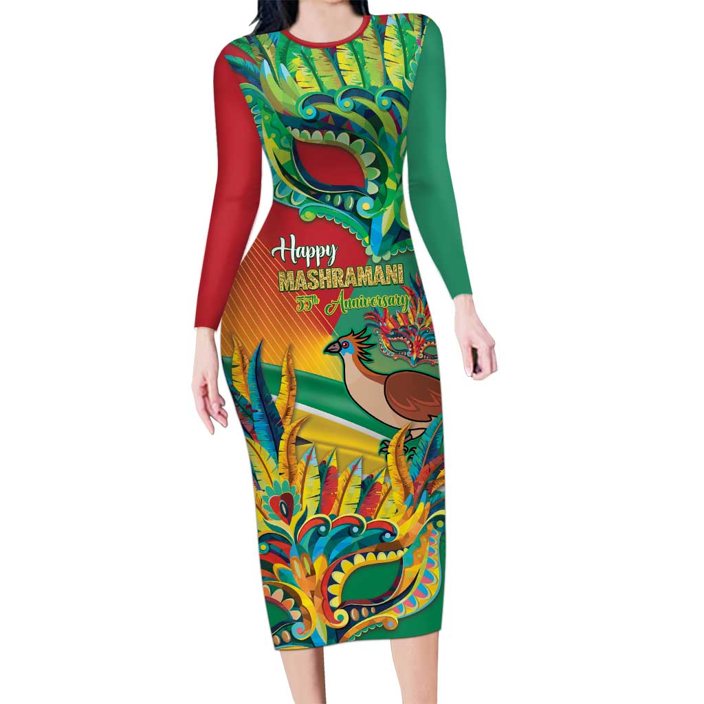 Guyana Republic Day Long Sleeve Bodycon Dress Happy Mashramani 55th Anniversary