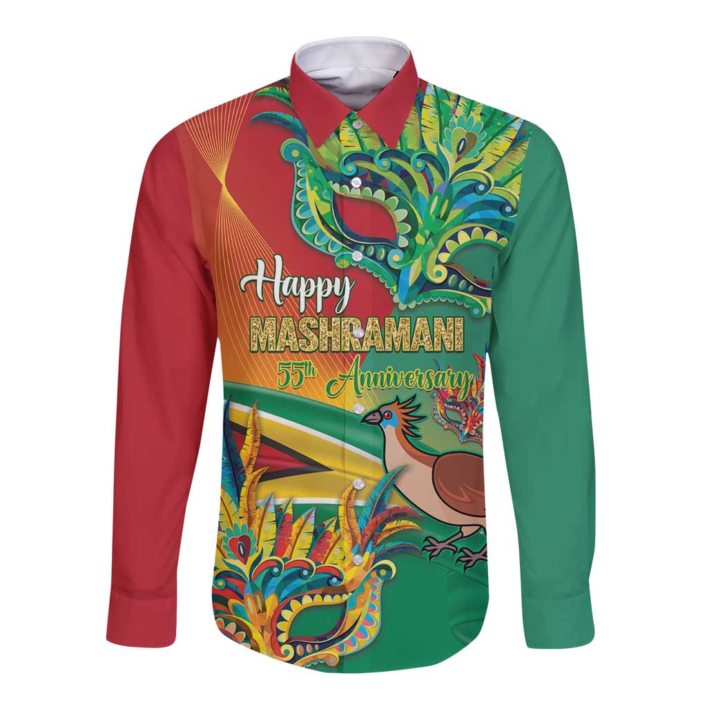 Guyana Republic Day Long Sleeve Button Shirt Happy Mashramani 55th Anniversary