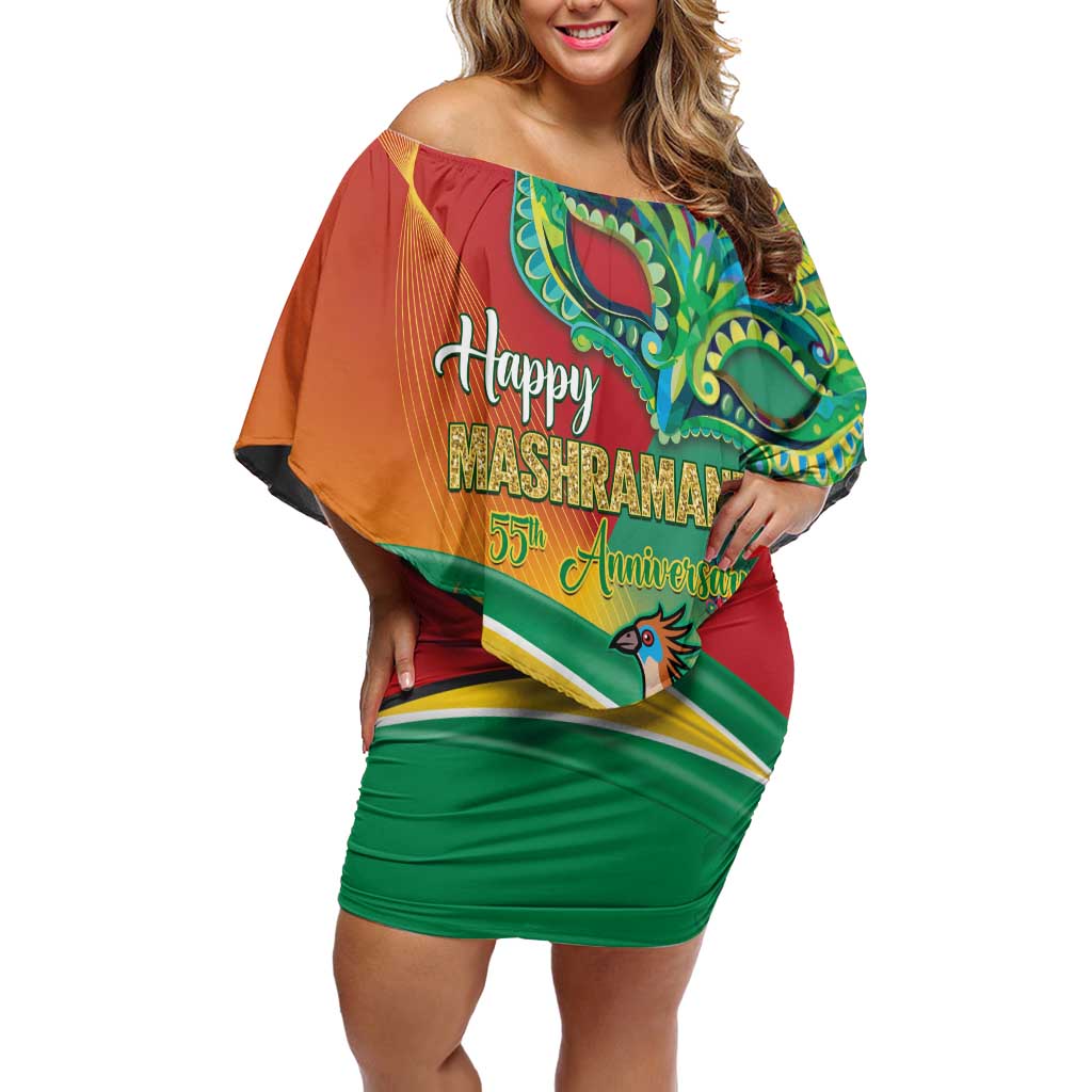 Guyana Republic Day Off Shoulder Short Dress Happy Mashramani 55th Anniversary