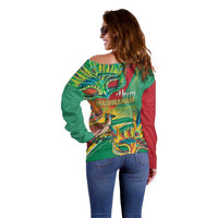 Guyana Republic Day Off Shoulder Sweater Happy Mashramani 55th Anniversary
