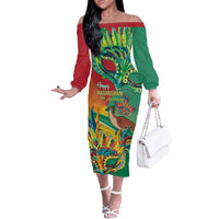 Guyana Republic Day Off The Shoulder Long Sleeve Dress Happy Mashramani 55th Anniversary