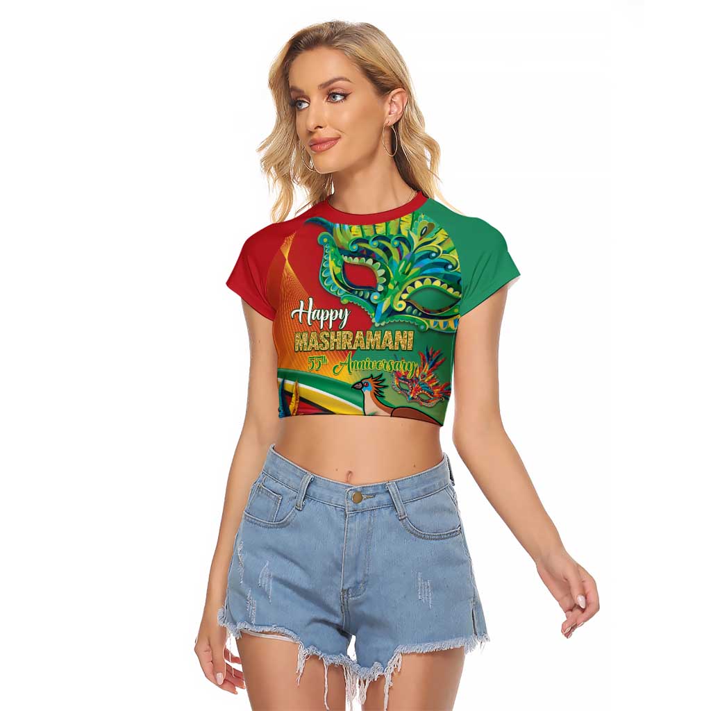 Guyana Republic Day Raglan Cropped T Shirt Happy Mashramani 55th Anniversary - Wonder Print Shop