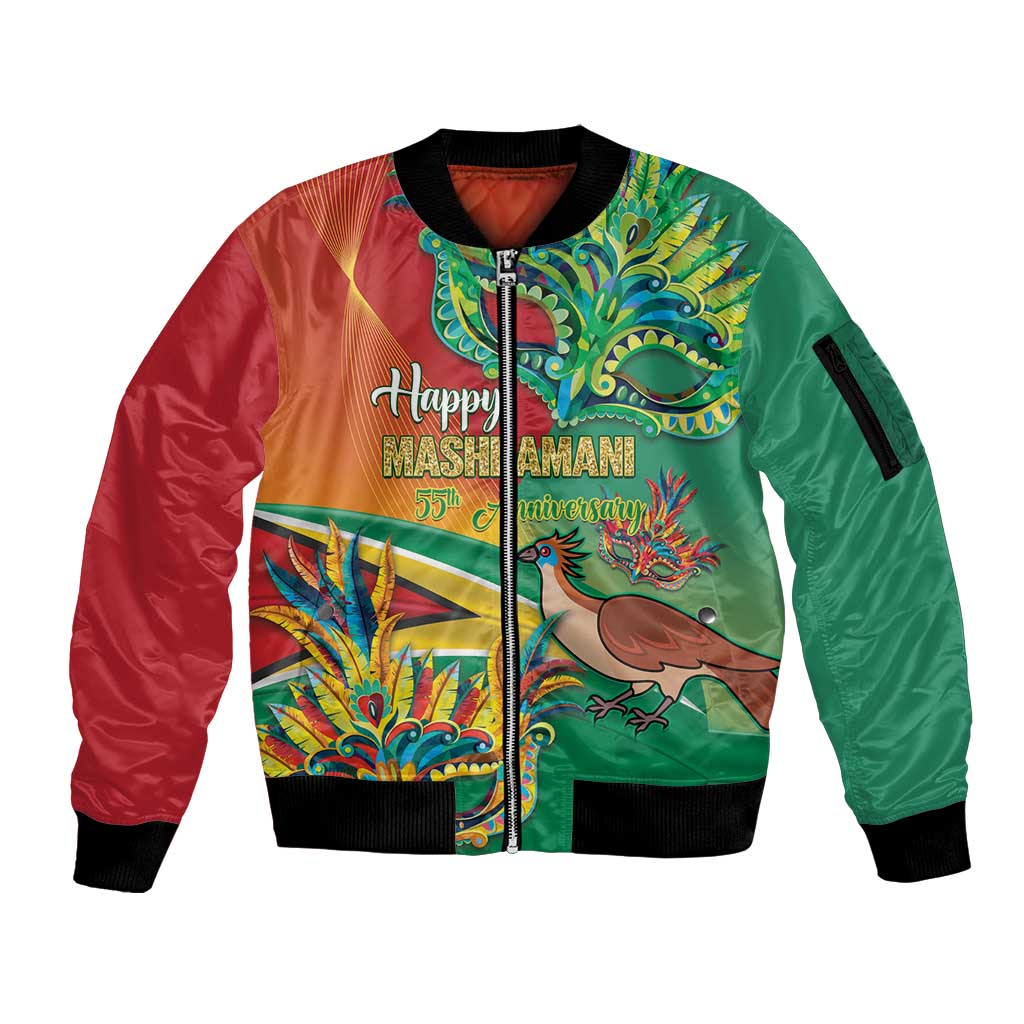 Guyana Republic Day Sleeve Zip Bomber Jacket Happy Mashramani 55th Anniversary - Wonder Print Shop