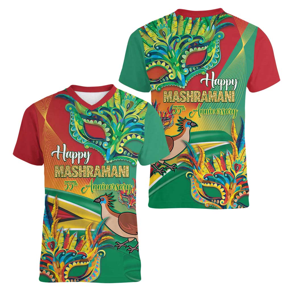 Guyana Republic Day Women V-Neck T-Shirt Happy Mashramani 55th Anniversary - Wonder Print Shop