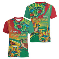 Guyana Republic Day Women V-Neck T-Shirt Happy Mashramani 55th Anniversary - Wonder Print Shop