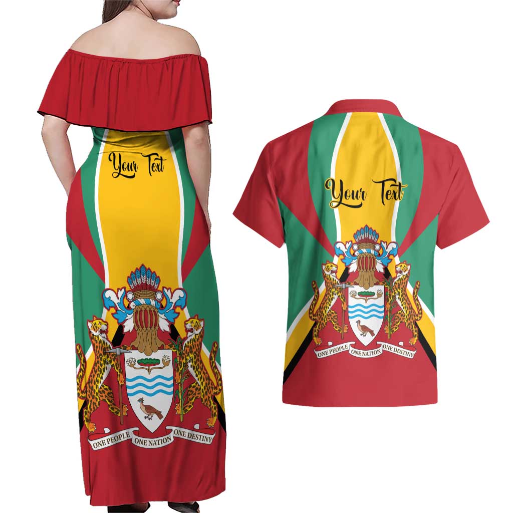 Personalized Guyana Coat Of Arms Couples Matching Off Shoulder Maxi Dress and Hawaiian Shirt Flag Color