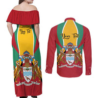Personalized Guyana Coat Of Arms Couples Matching Off Shoulder Maxi Dress and Long Sleeve Button Shirt Flag Color