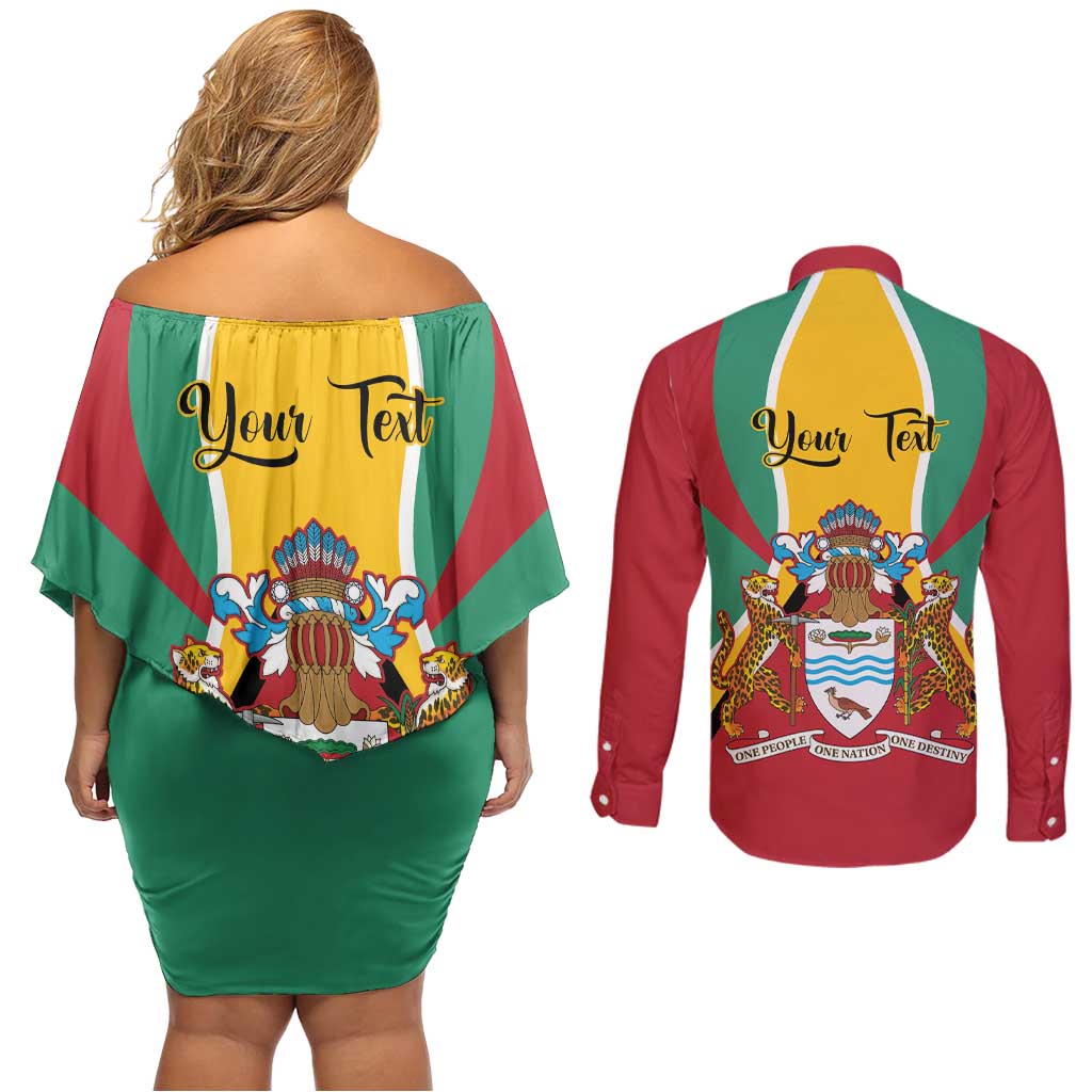 Personalized Guyana Coat Of Arms Couples Matching Off Shoulder Short Dress and Long Sleeve Button Shirt Flag Color