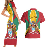 Personalized Guyana Coat Of Arms Couples Matching Short Sleeve Bodycon Dress and Hawaiian Shirt Flag Color