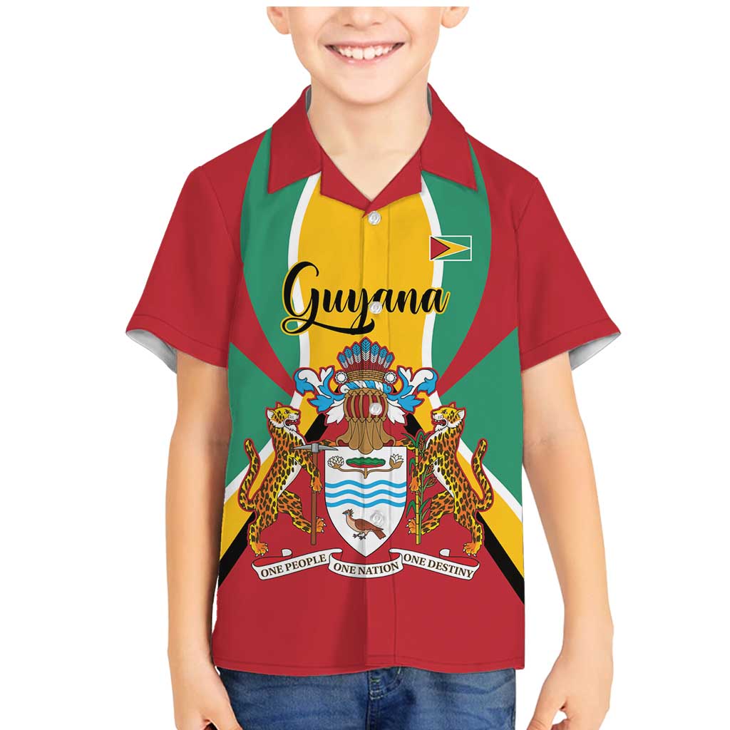Personalized Guyana Coat Of Arms Family Matching Mermaid Dress and Hawaiian Shirt Flag Color