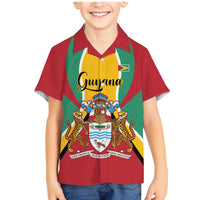 Personalized Guyana Coat Of Arms Family Matching Mermaid Dress and Hawaiian Shirt Flag Color