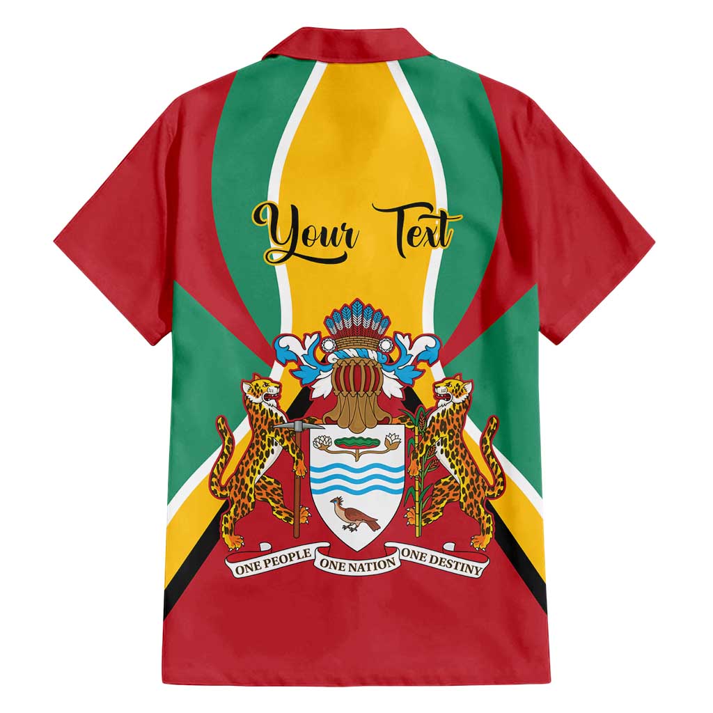Personalized Guyana Coat Of Arms Family Matching Off Shoulder Short Dress and Hawaiian Shirt Flag Color