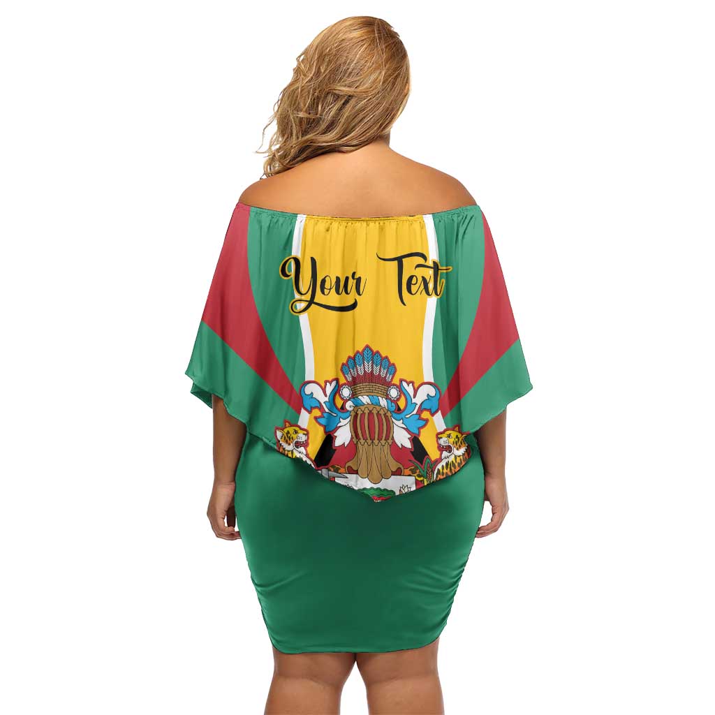 Personalized Guyana Coat Of Arms Family Matching Off Shoulder Short Dress and Hawaiian Shirt Flag Color