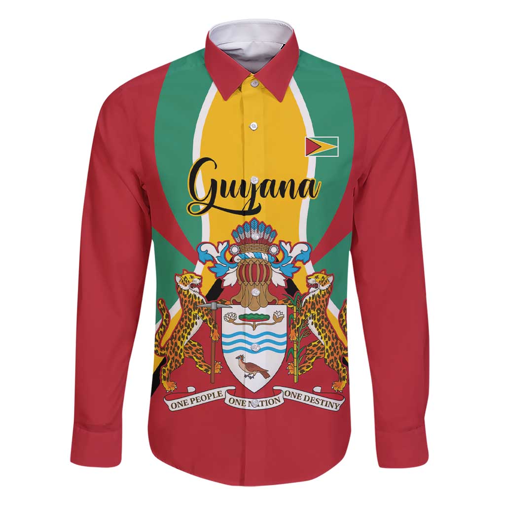Personalized Guyana Coat Of Arms Family Matching Short Sleeve Bodycon Dress and Hawaiian Shirt Flag Color
