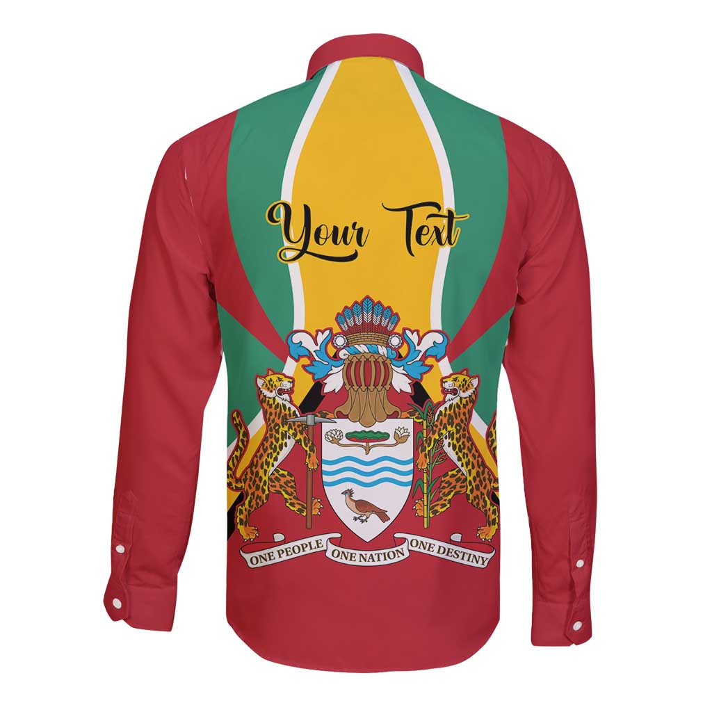 Personalized Guyana Coat Of Arms Long Sleeve Button Shirt Flag Color