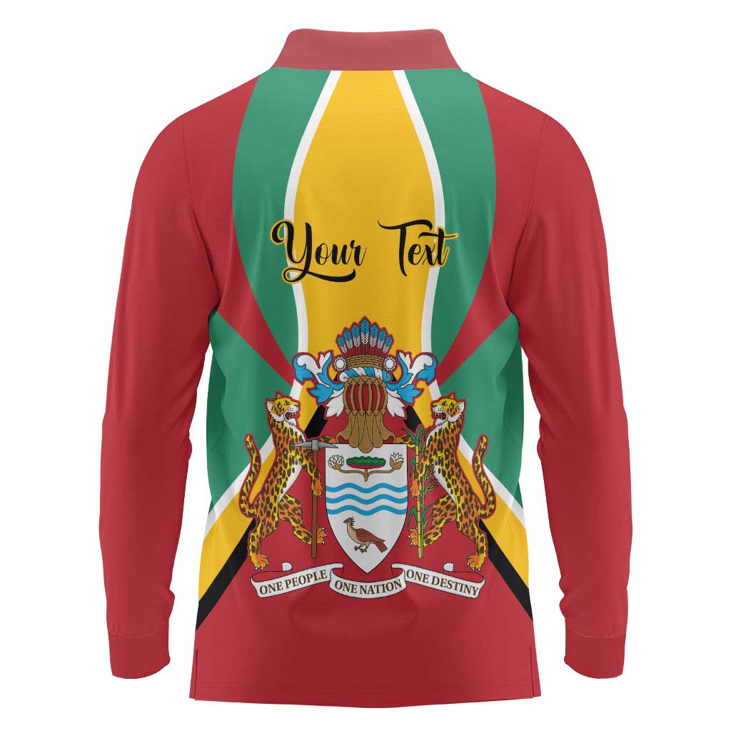 Personalized Guyana Coat Of Arms Long Sleeve Polo Shirt Flag Color