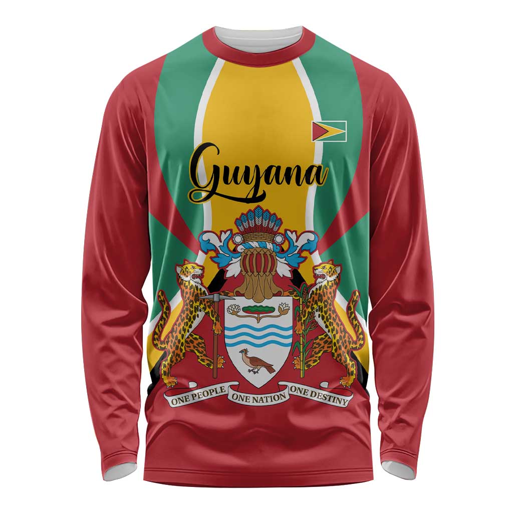 Personalized Guyana Coat Of Arms Long Sleeve Shirt Flag Color
