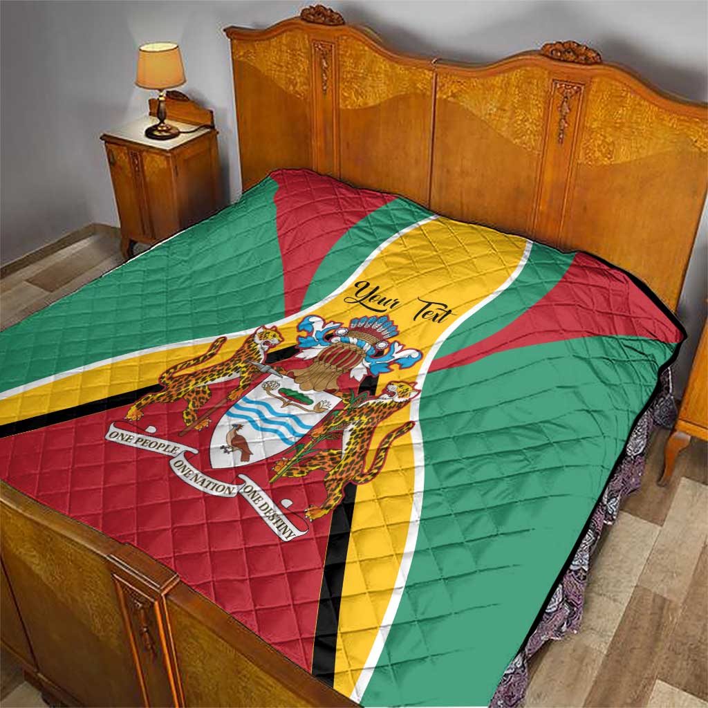 Personalized Guyana Coat Of Arms Quilt Flag Color - Wonder Print Shop