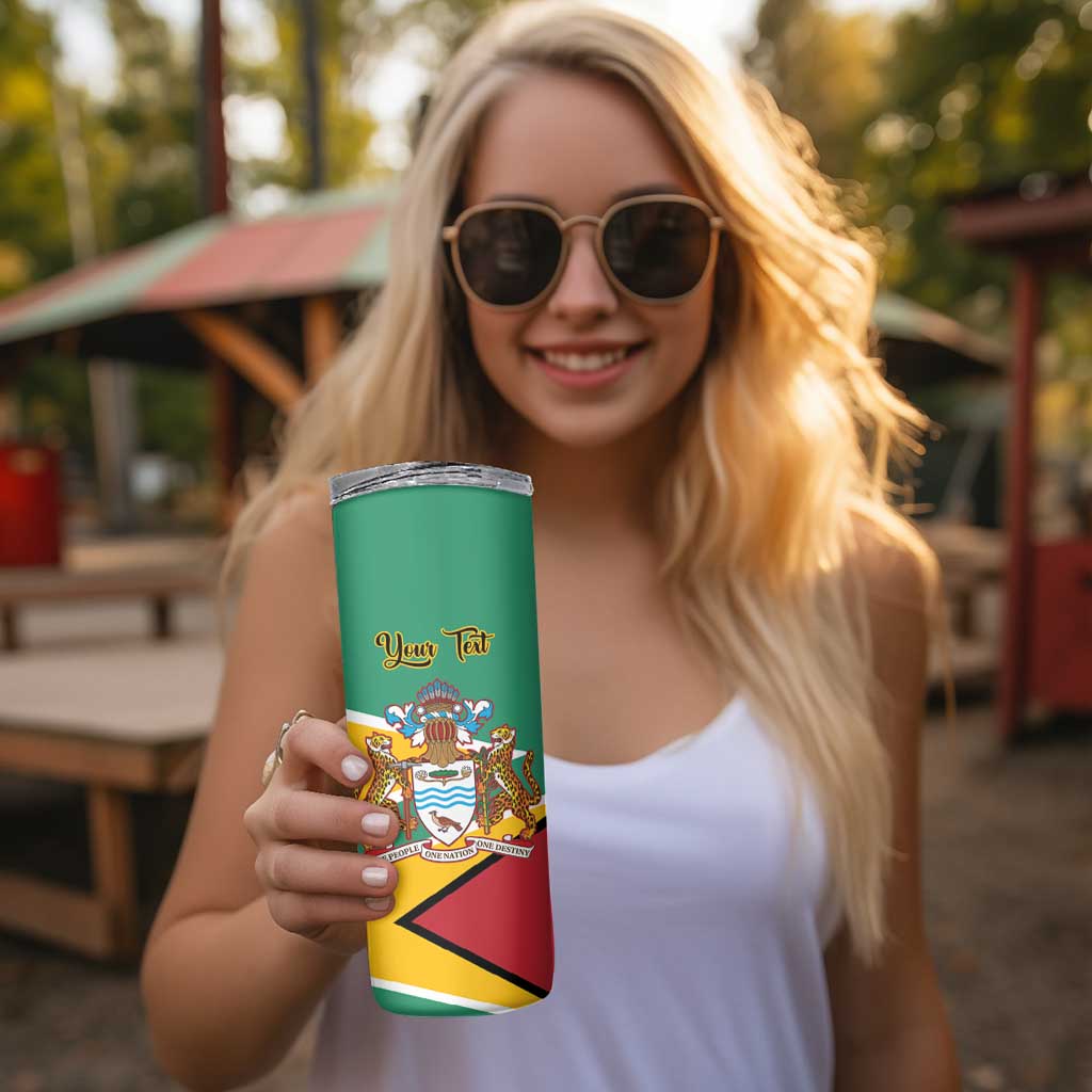 Personalized Guyana Coat Of Arms Skinny Tumbler Flag Color - Wonder Print Shop