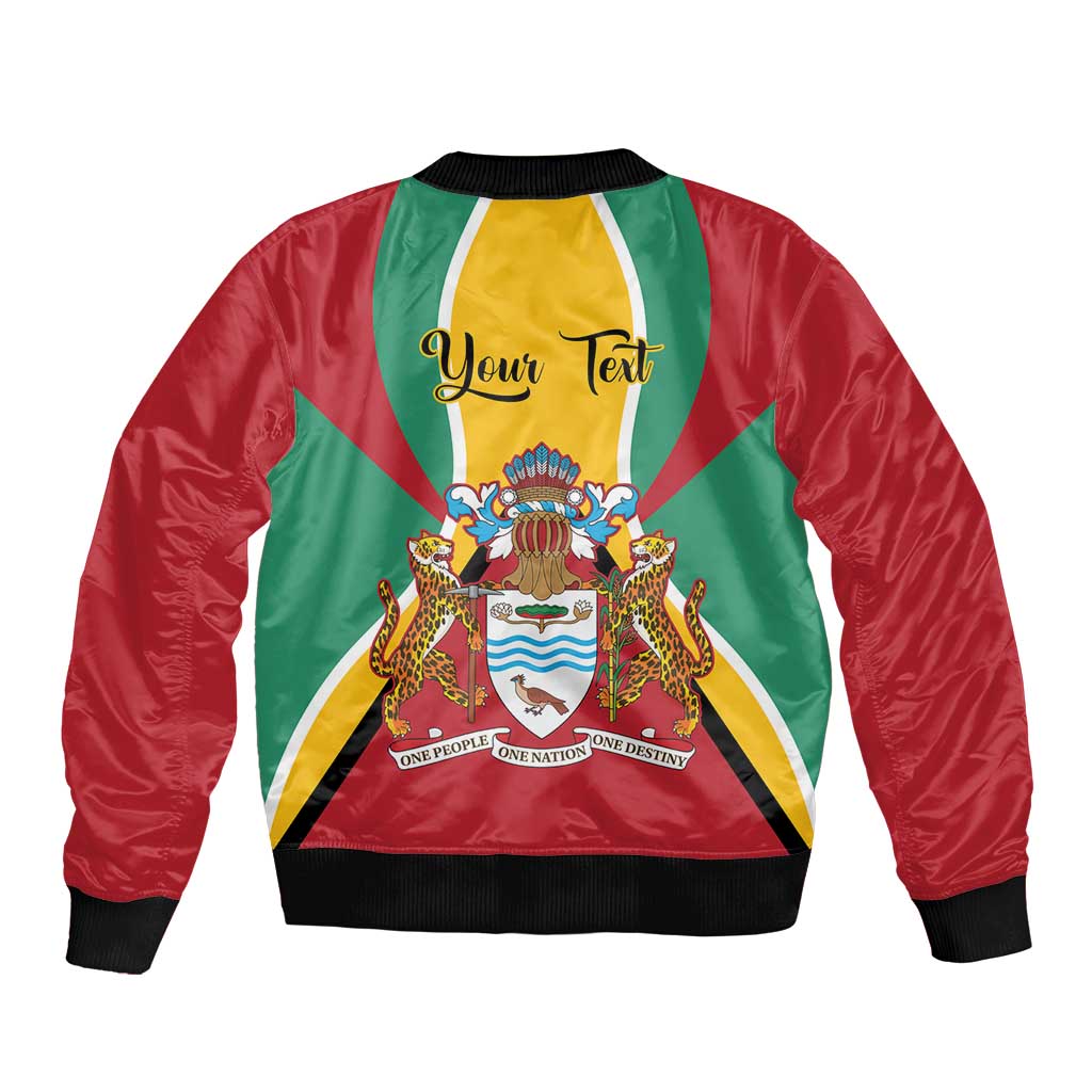 Personalized Guyana Coat Of Arms Sleeve Zip Bomber Jacket Flag Color - Wonder Print Shop