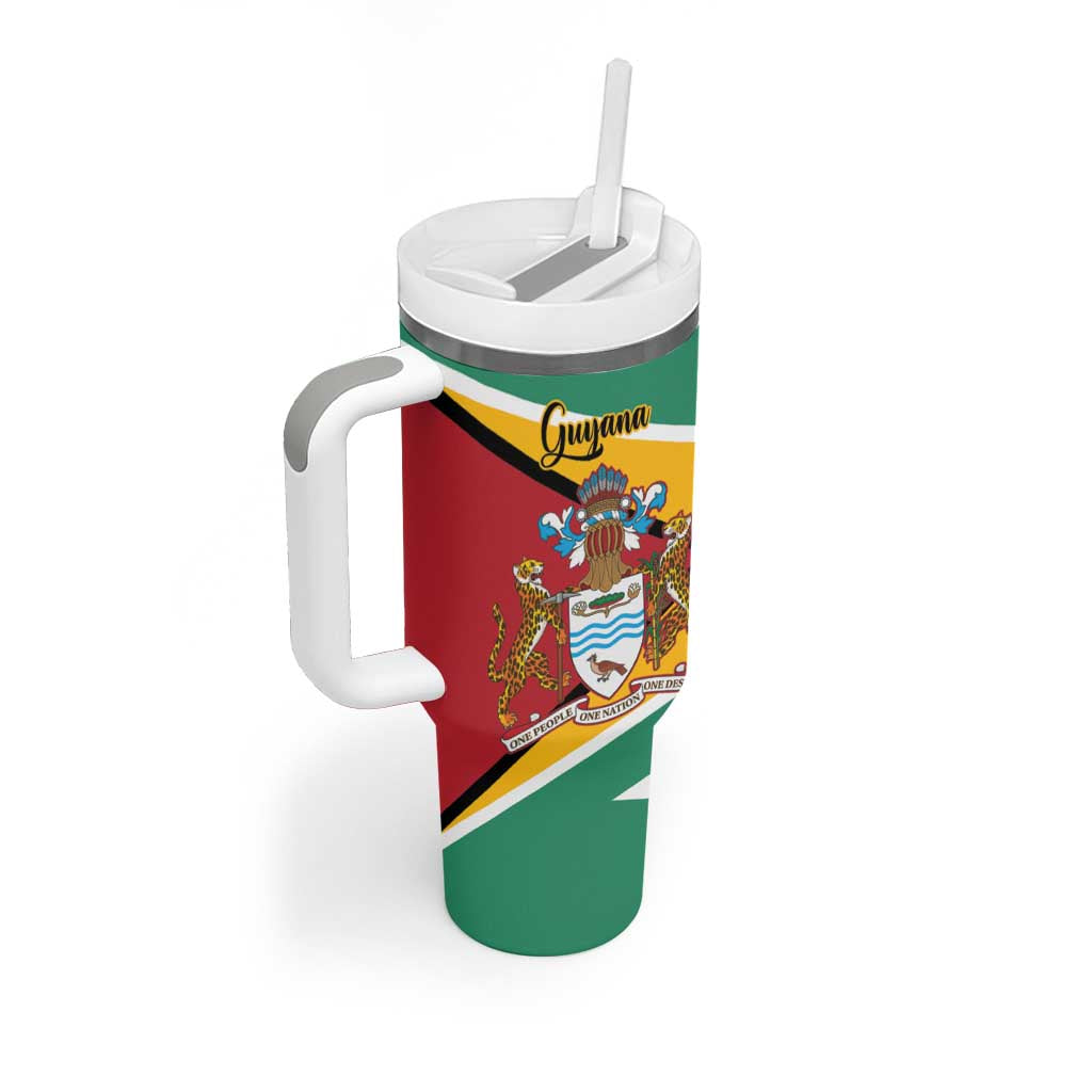 Personalized Guyana Coat Of Arms Tumbler With Handle Flag Color - Wonder Print Shop
