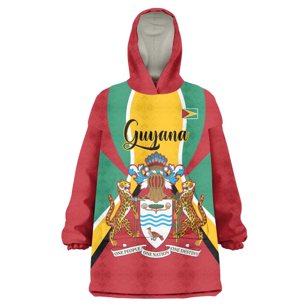 Personalized Guyana Coat Of Arms Wearable Blanket Hoodie Flag Color - Wonder Print Shop