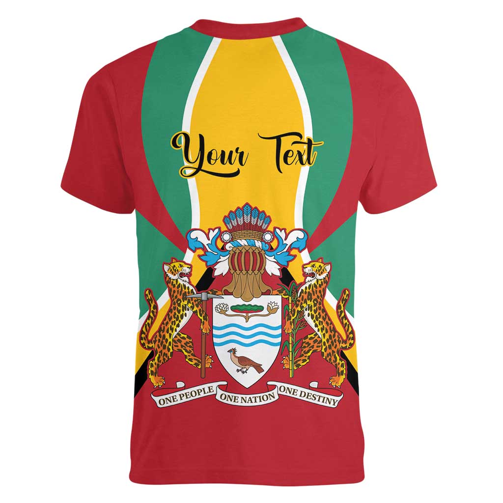 Personalized Guyana Coat Of Arms Women V-Neck T-Shirt Flag Color - Wonder Print Shop