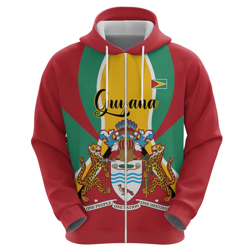 Personalized Guyana Coat Of Arms Zip Hoodie Flag Color - Wonder Print Shop