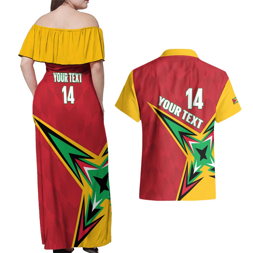 Custom Guyana Cricket Couples Matching Off Shoulder Maxi Dress and Hawaiian Shirt Go Champions Amazon Warriors