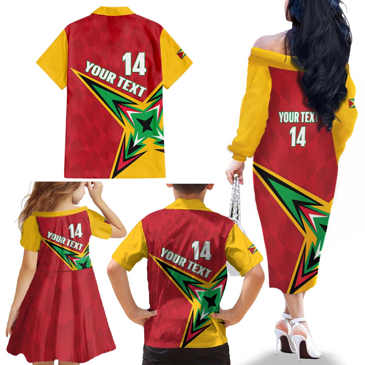 Custom Guyana Cricket Family Matching Off The Shoulder Long Sleeve Dress and Hawaiian Shirt Go Champions Amazon Warriors