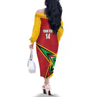 Custom Guyana Cricket Family Matching Off The Shoulder Long Sleeve Dress and Hawaiian Shirt Go Champions Amazon Warriors
