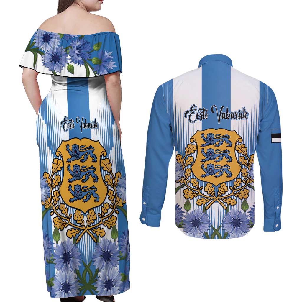Estonia Independence Day Couples Matching Off Shoulder Maxi Dress and Long Sleeve Button Shirt Head Eesti Vabariigi Aastapaeva!