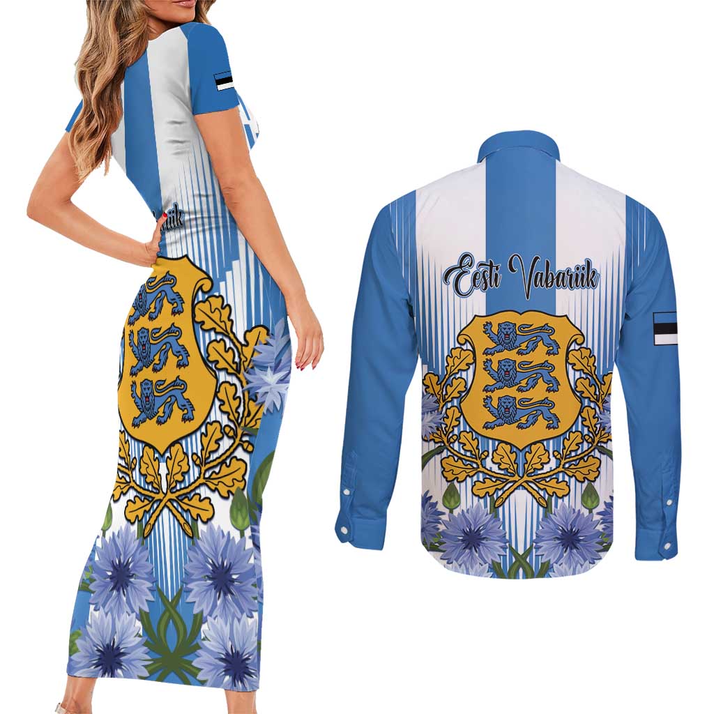 Estonia Independence Day Couples Matching Short Sleeve Bodycon Dress and Long Sleeve Button Shirt Head Eesti Vabariigi Aastapaeva!