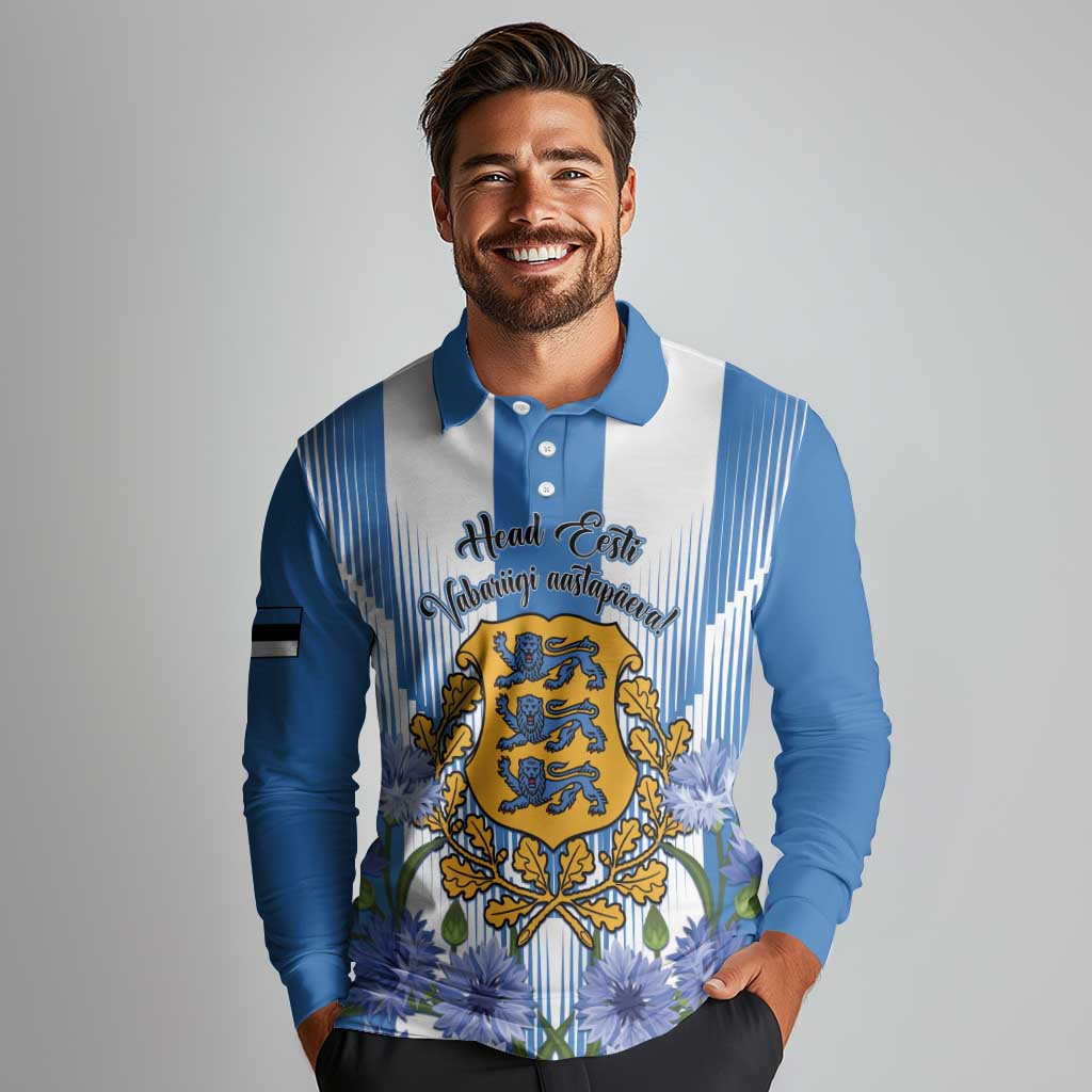 Estonia Independence Day Long Sleeve Polo Shirt Head Eesti Vabariigi Aastapaeva!