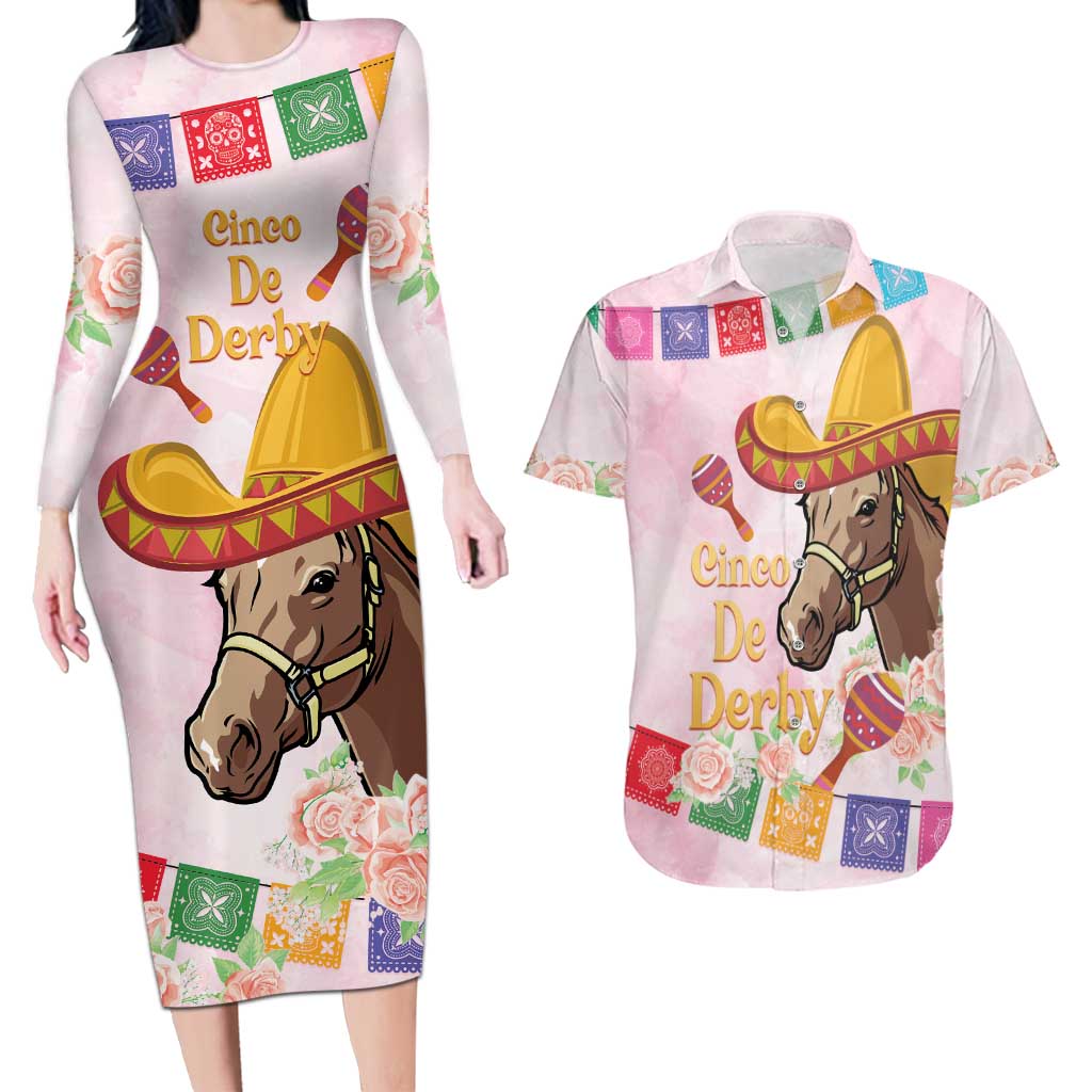 Cinco De Derby Couples Matching Long Sleeve Bodycon Dress and Hawaiian Shirt 2025 Sombrero Horse Racing