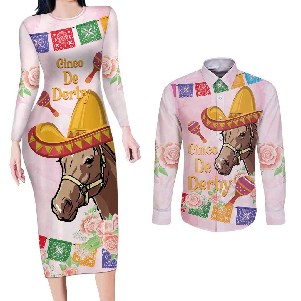 Cinco De Derby Couples Matching Long Sleeve Bodycon Dress and Long Sleeve Button Shirt 2025 Sombrero Horse Racing