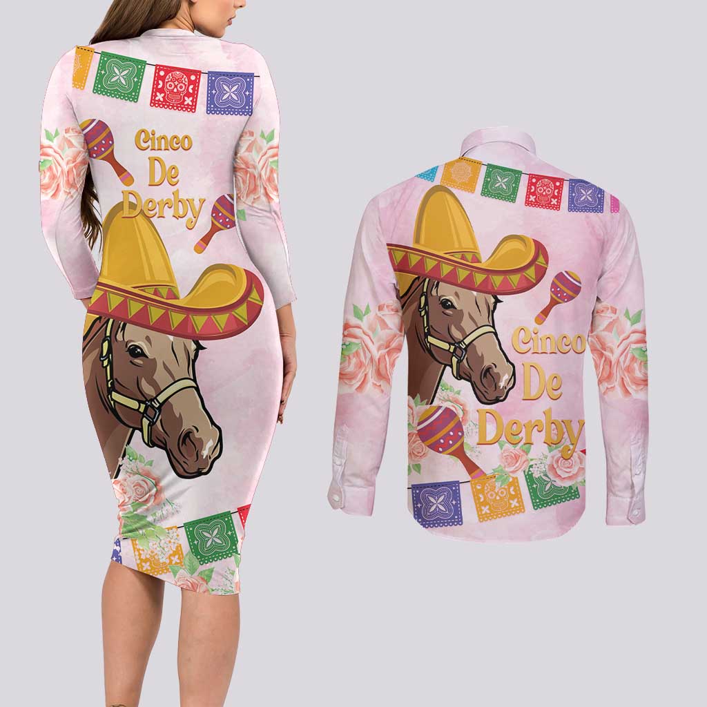 Cinco De Derby Couples Matching Long Sleeve Bodycon Dress and Long Sleeve Button Shirt 2025 Sombrero Horse Racing