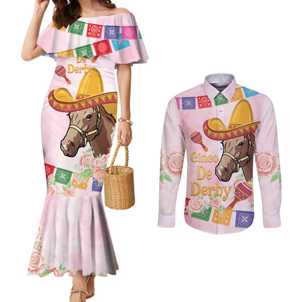 Cinco De Derby Couples Matching Mermaid Dress and Long Sleeve Button Shirt 2025 Sombrero Horse Racing