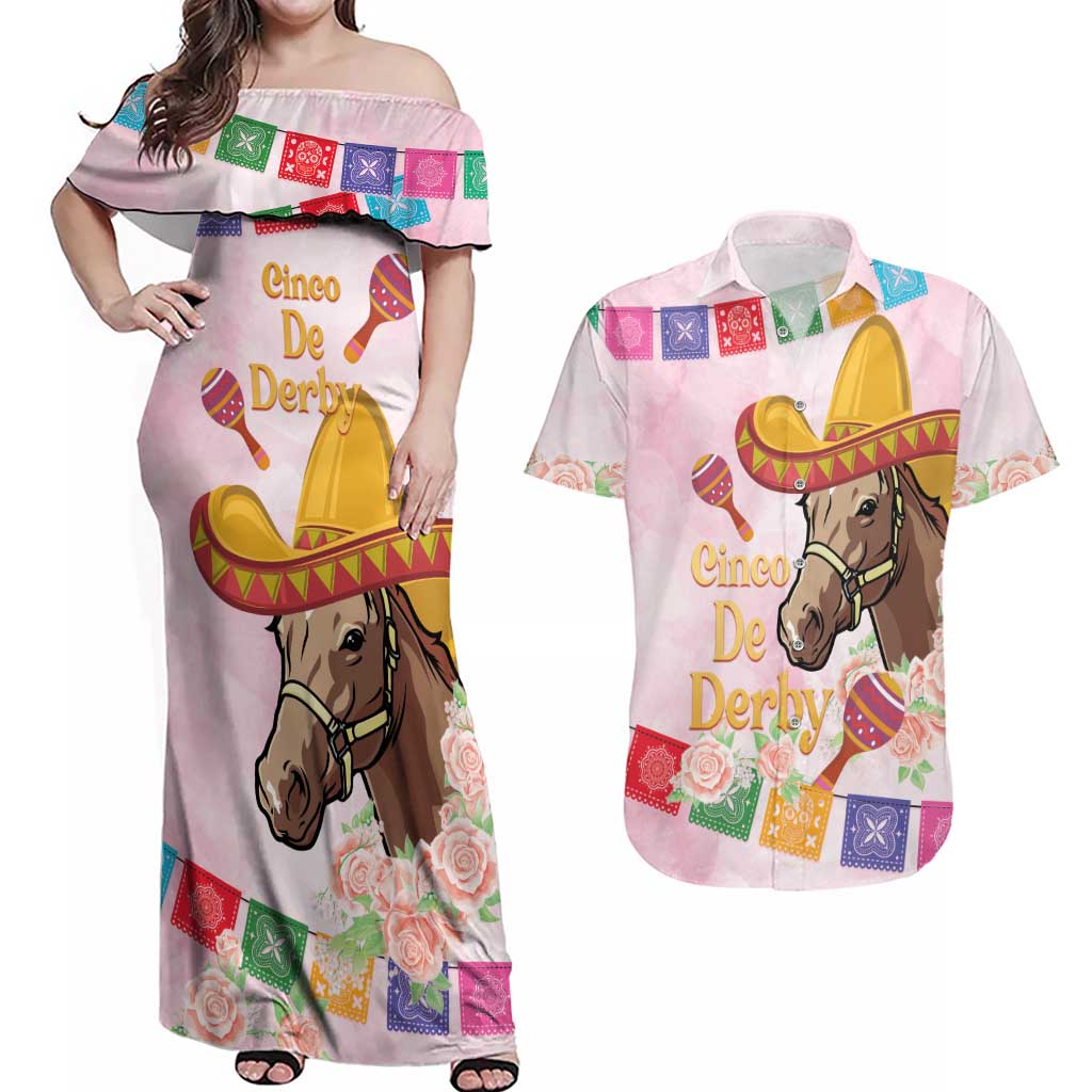 Cinco De Derby Couples Matching Off Shoulder Maxi Dress and Hawaiian Shirt 2025 Sombrero Horse Racing