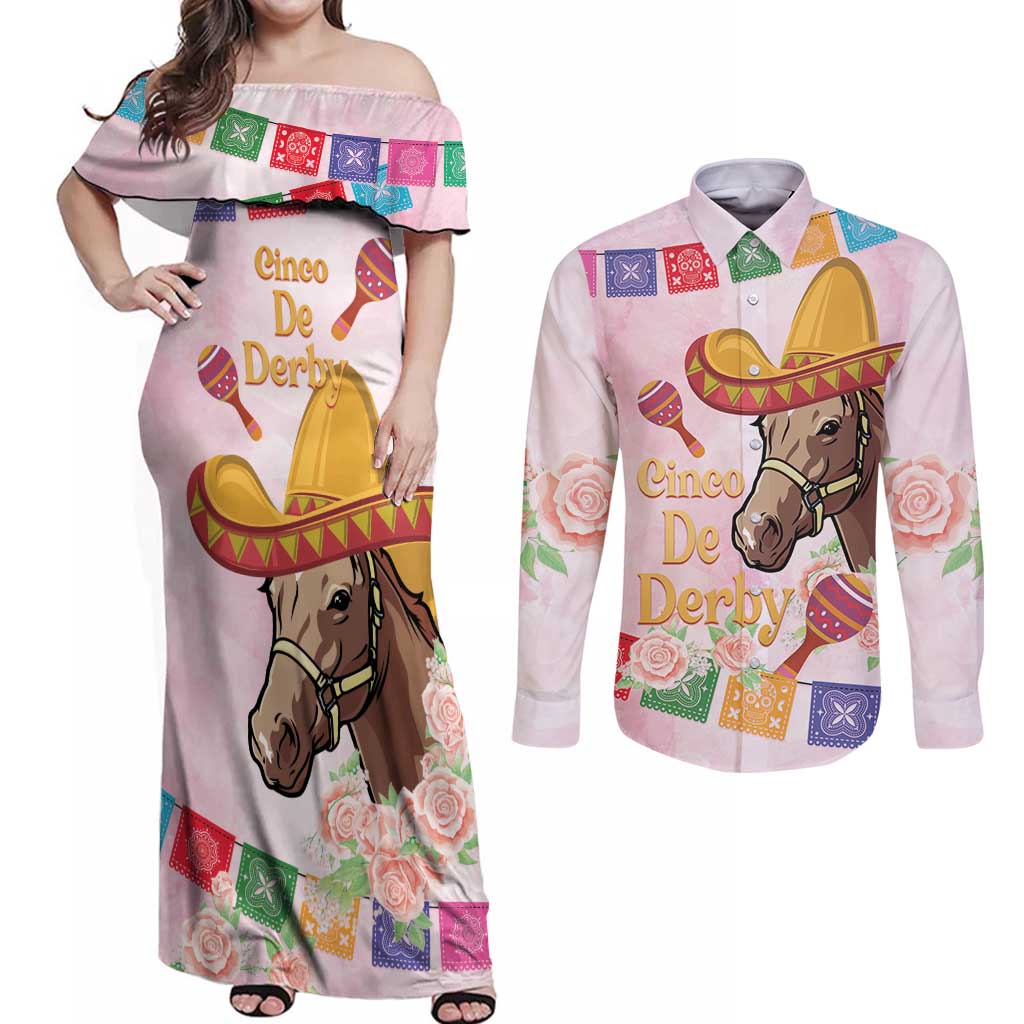 Cinco De Derby Couples Matching Off Shoulder Maxi Dress and Long Sleeve Button Shirt 2025 Sombrero Horse Racing