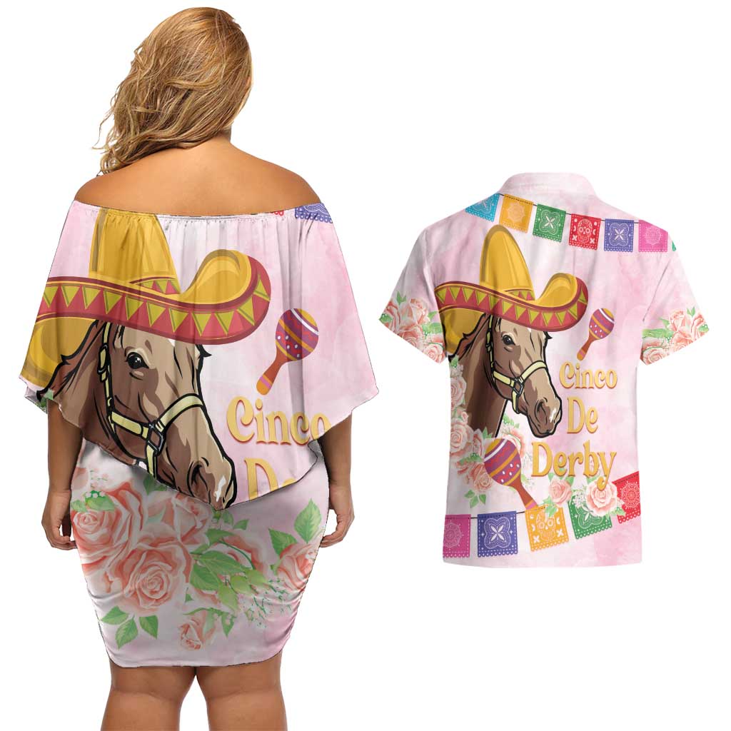 Cinco De Derby Couples Matching Off Shoulder Short Dress and Hawaiian Shirt 2025 Sombrero Horse Racing