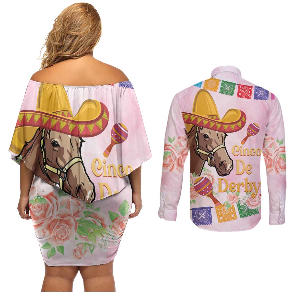Cinco De Derby Couples Matching Off Shoulder Short Dress and Long Sleeve Button Shirt 2025 Sombrero Horse Racing