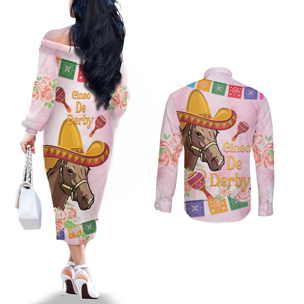 Cinco De Derby Couples Matching Off The Shoulder Long Sleeve Dress and Long Sleeve Button Shirt 2025 Sombrero Horse Racing