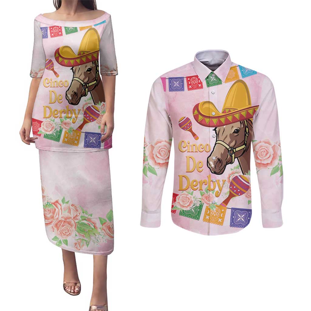 Cinco De Derby Couples Matching Puletasi and Long Sleeve Button Shirt 2025 Sombrero Horse Racing