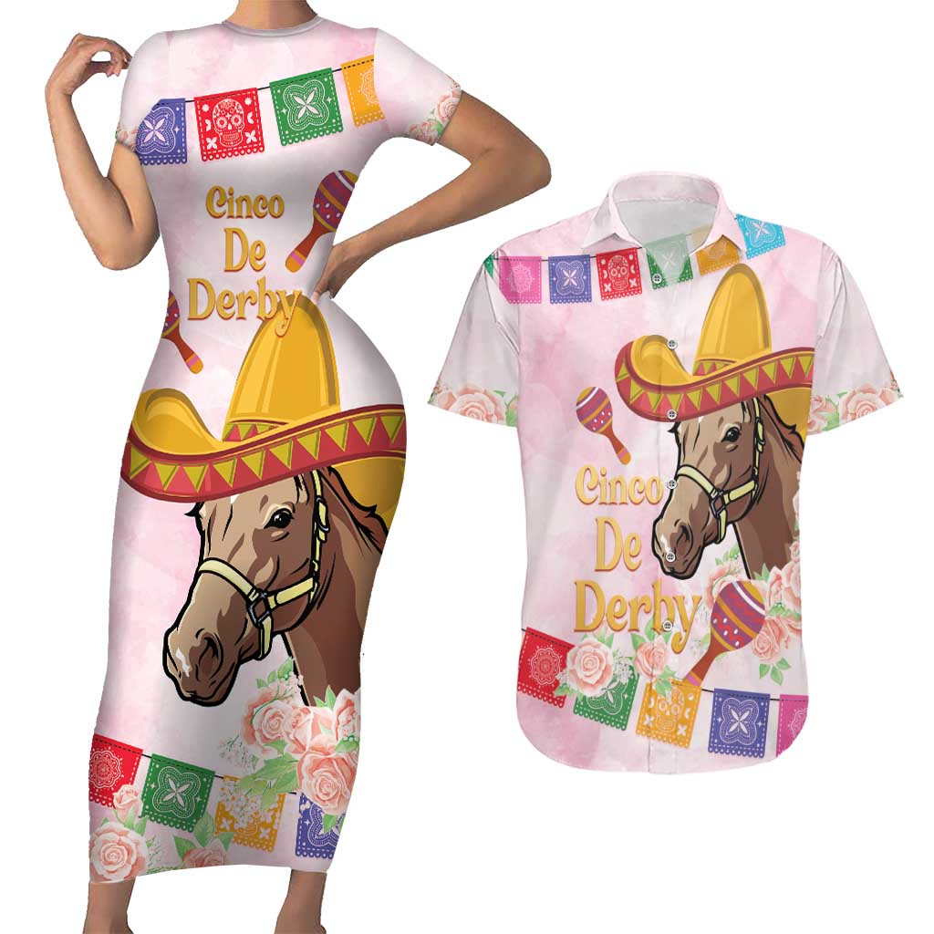 Cinco De Derby Couples Matching Short Sleeve Bodycon Dress and Hawaiian Shirt 2025 Sombrero Horse Racing